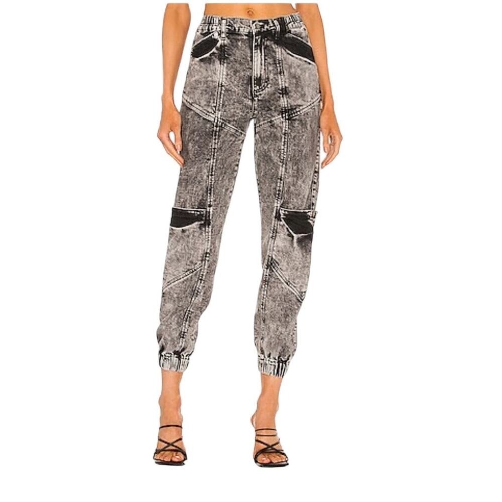 Retrofête‎ Acid Wash Moto Jogger Pants Gray High Rise Streetwear XS NWT